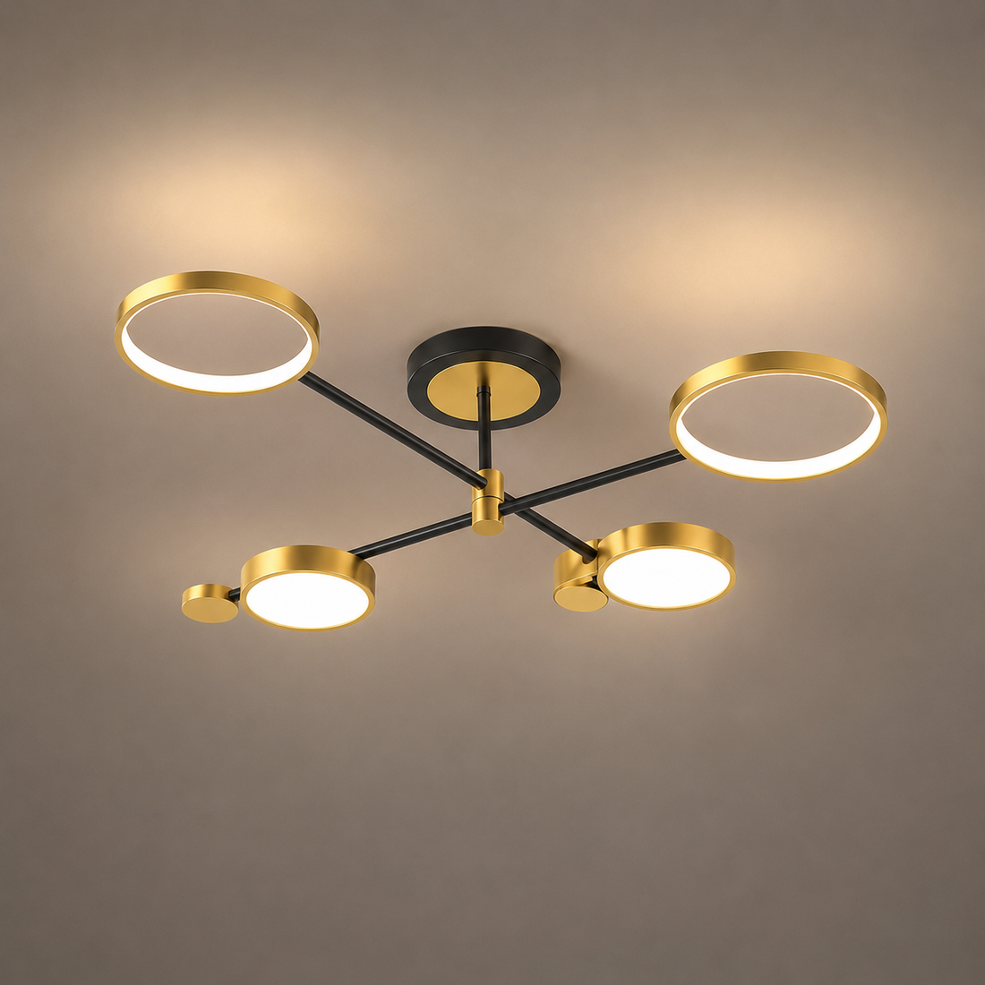 Lustra LED moderna 4 surse, 68W, 3 tipuri de lumina (rece/caldă/neutră), negru-auriu – IP21 8601/2+2