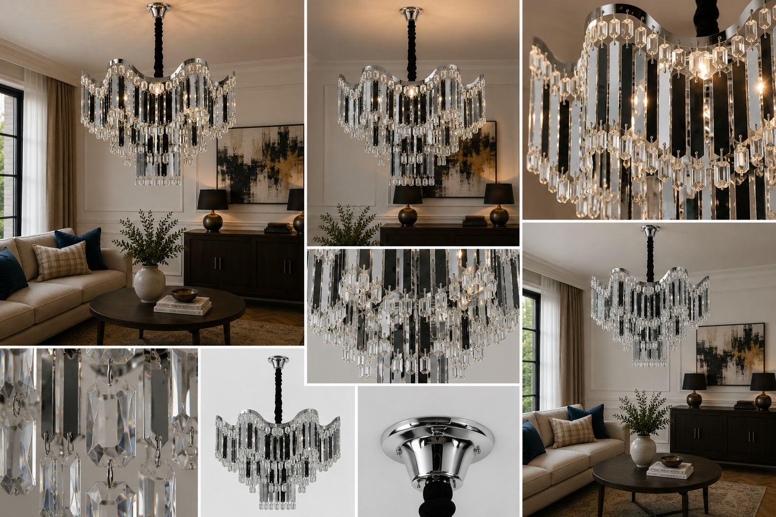 Candelabru modern, Ø450×H440 mm, 7 becuri E27, model 78012/450 CH