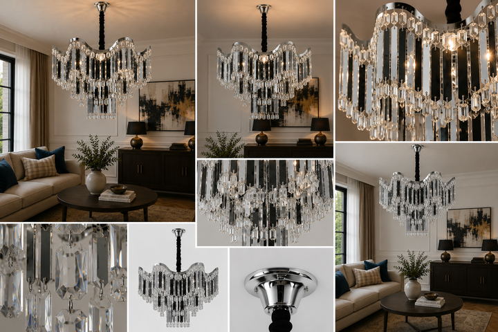 Candelabru modern, Ø450×H440 mm, 7 becuri E27, model 78012/450 CH