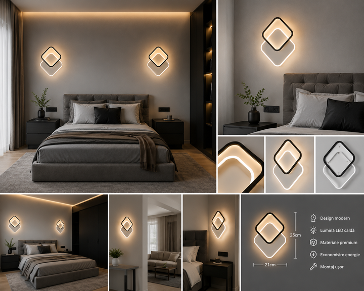 APLICA LED NEGRU CU ALB MODEL 8774 LUMINA REGLABILA