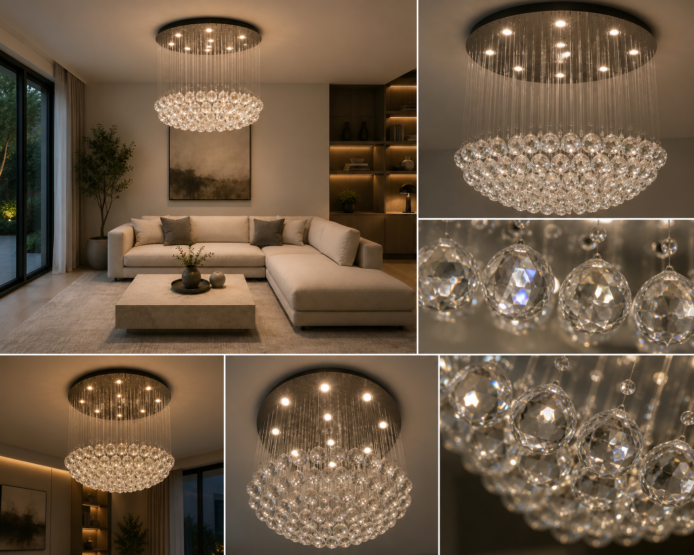 Candelabru LED cu cristale, 600×600×430 mm, 45W, 4000K, 6005/9