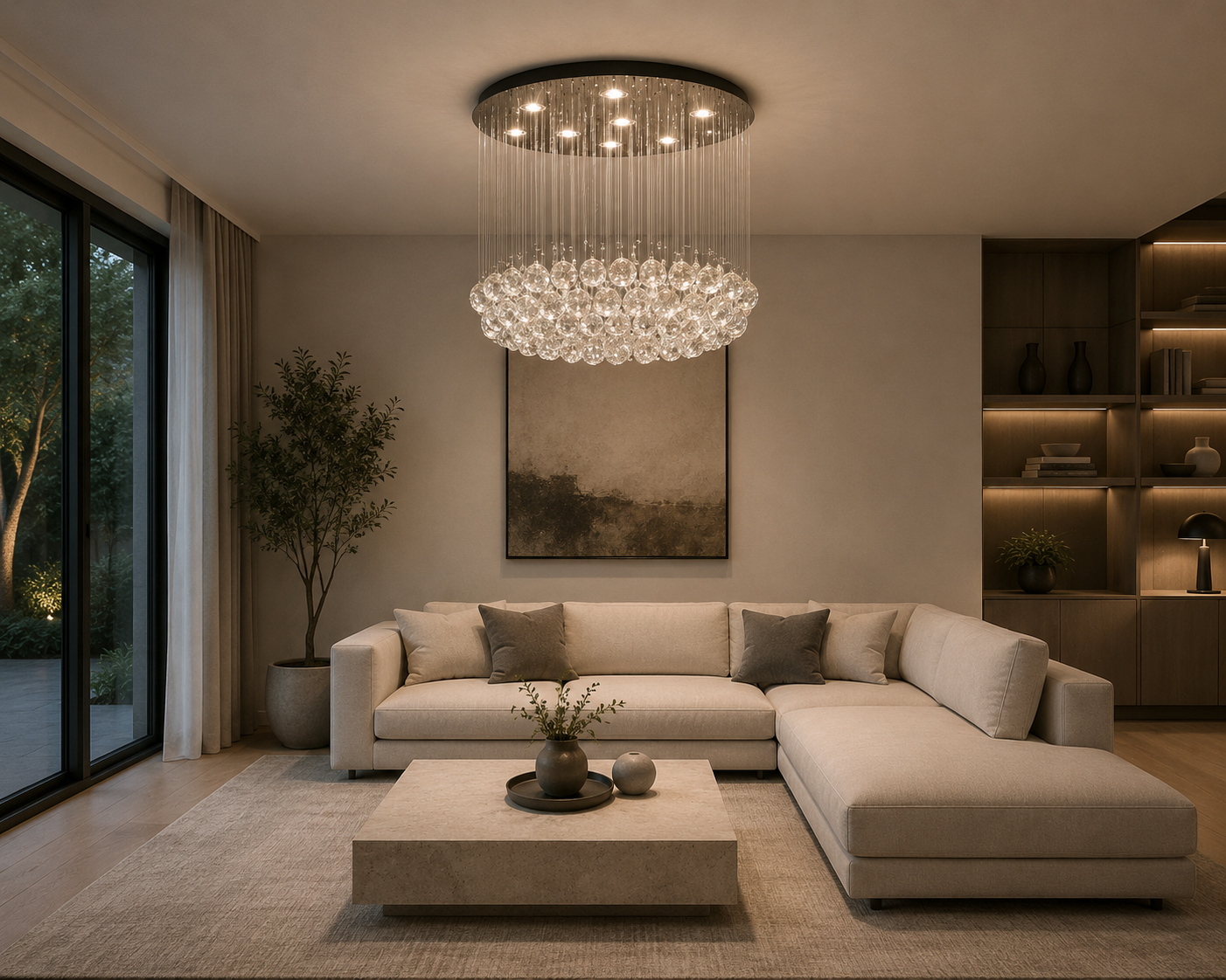 Candelabru LED cu cristale, 600×600×430 mm, 45W, 4000K, 6005/9