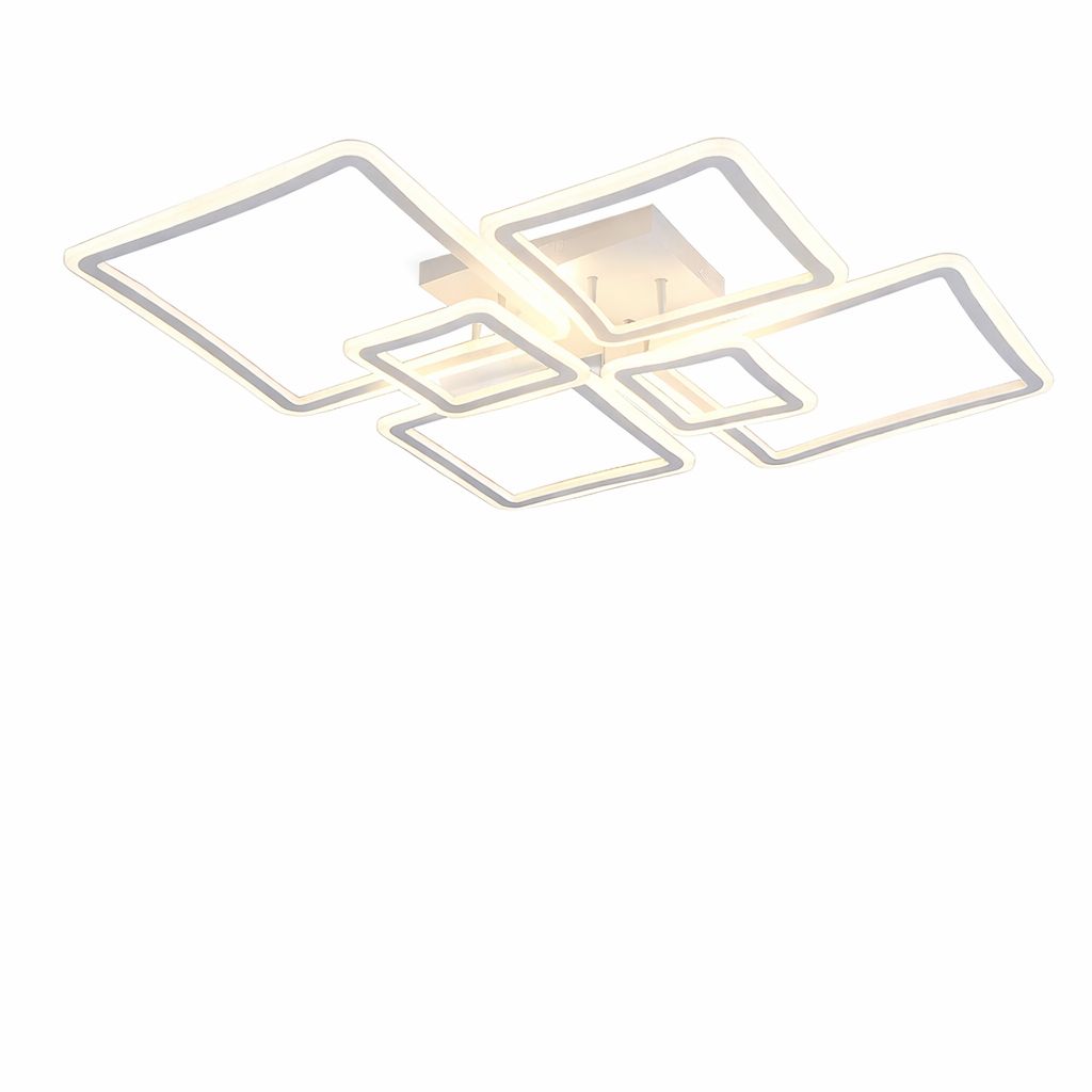 Lustră LED Albă 4+2 Brațe, 168W, Temperatură Reglabilă 3000–6500K, cu Telecomandă – Design Geometric Modern
