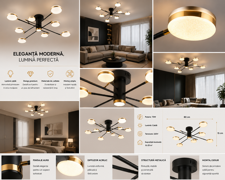 Lustra LED L7680/8+1 – 154W, Design Elegant cu Brațe Multiple și Telecomandă