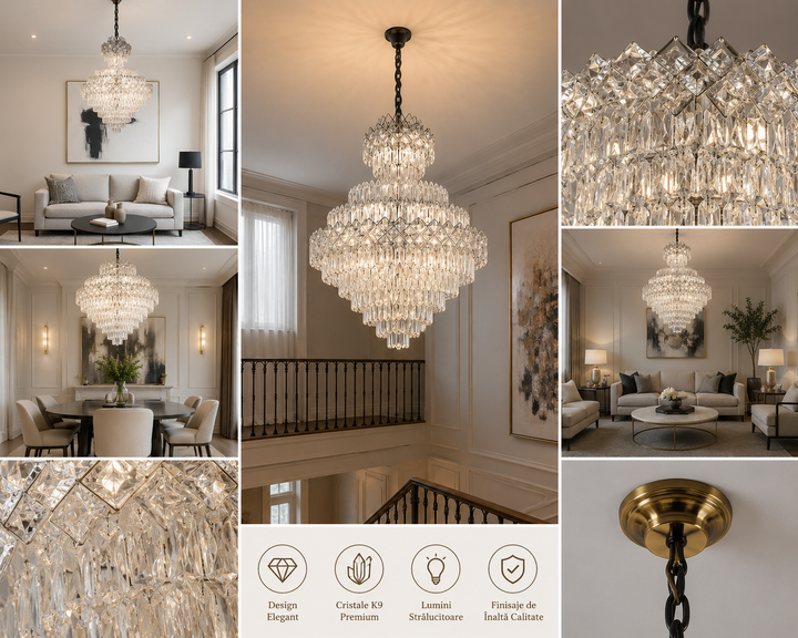 Candelabru Impunător din Cristal –8650/800×1100 | 22x E27 | Design Grandios în Cascade