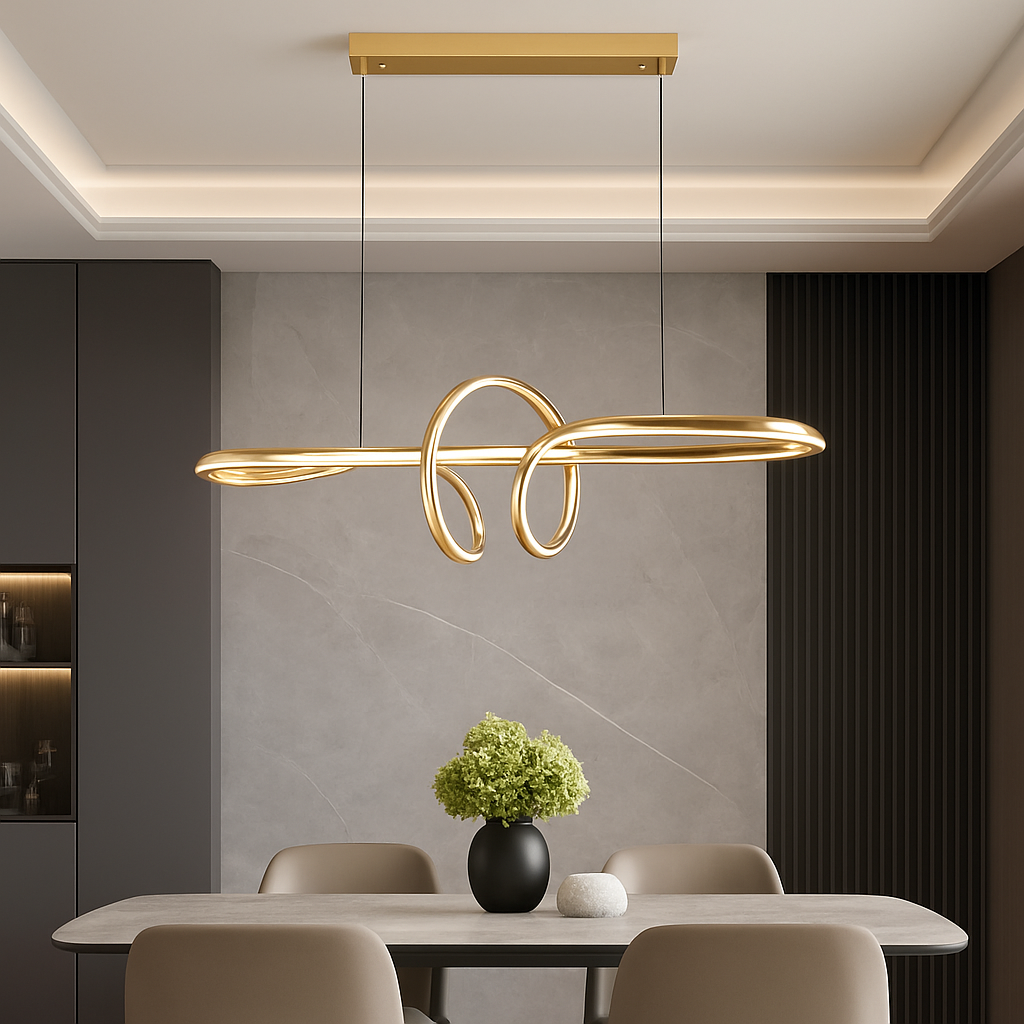 Pendul LED elegant 61012/930+280FGD cu lumină reglabilă, telecomandă și finisaj auriu