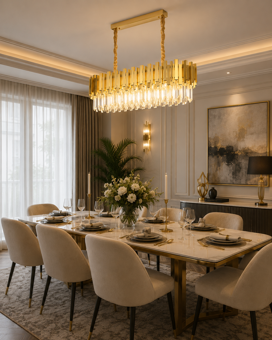 CANDELABRU AURIU  CU CRISTALE, 8×E27, Ø800+300 CM, DESIGN ELEGANT 3211/800+300FG