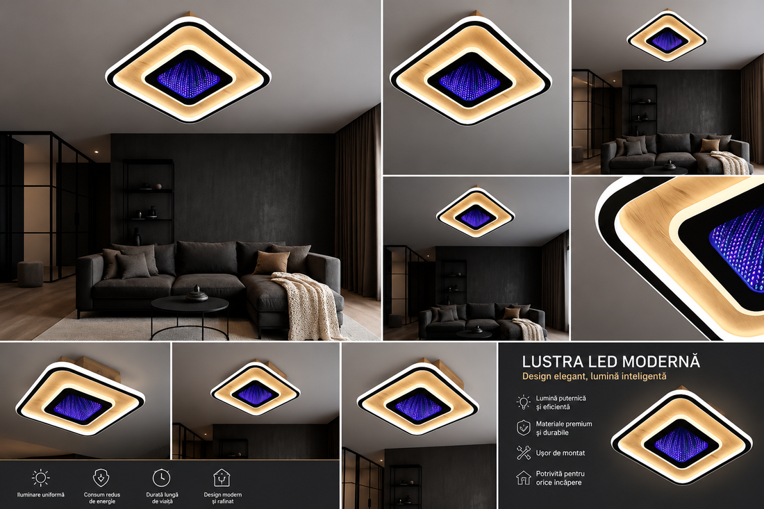 Lustra LED 9426/400 – Design Modern cu Finisaj Lemn