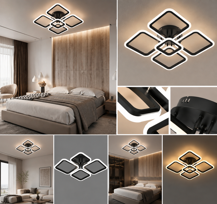 Lustra LED moderna cu telecomanda, 102W, 3000–6500K, 445×445×110 mm – model 8036/4+1BK