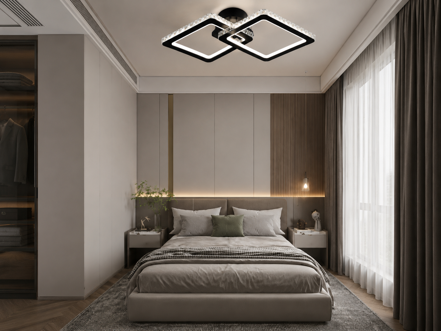LUSTRĂ LED CU TELECOMANDĂ, 72W, LUMINĂ REGLABILĂ 3000K–6500K, 390×390×130 MM, DESIGN PĂTRAT MODERN 19376/2BK