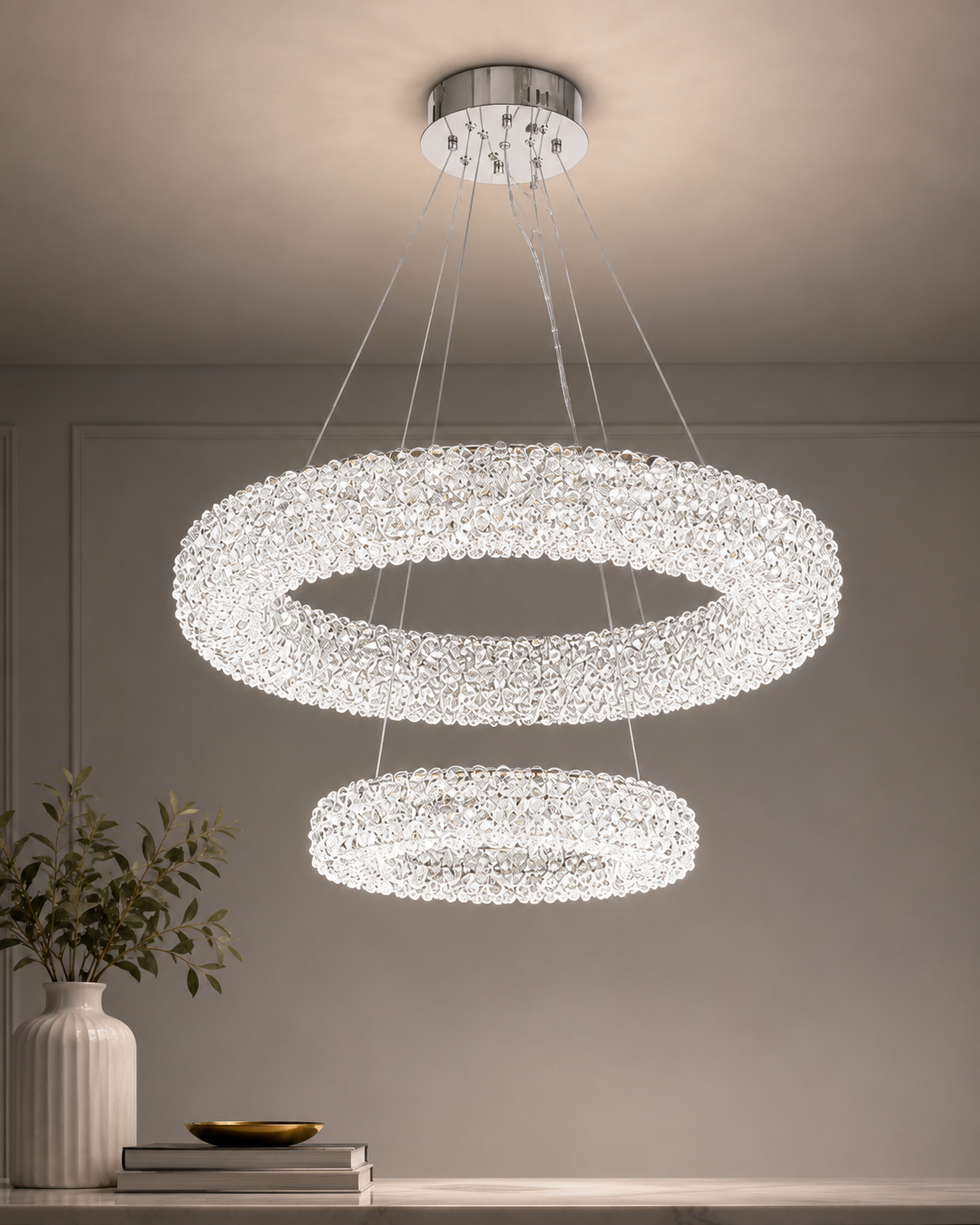 Pendul LED dublu – Ø600+Ø400 mm, 174W, Argintiu 5558/600+400 CH, –  5558/600+400 CH