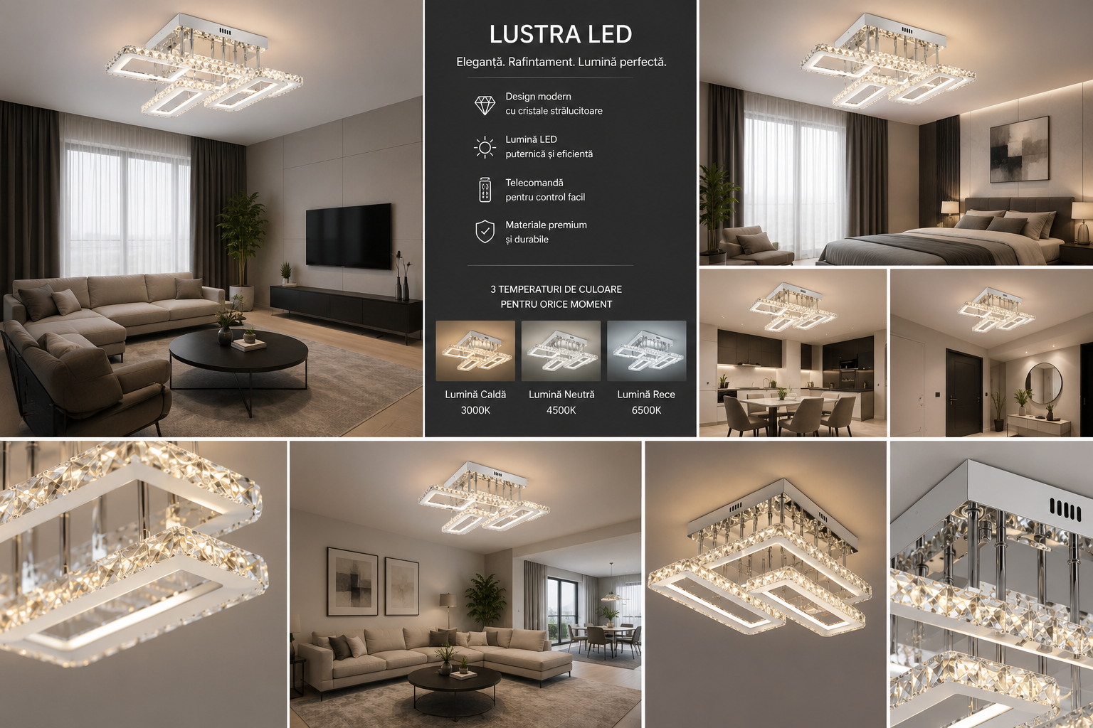Lustra LED Moderna – 720x550 mm, 208W, cu Telecomandă și Culoare Reglabilă