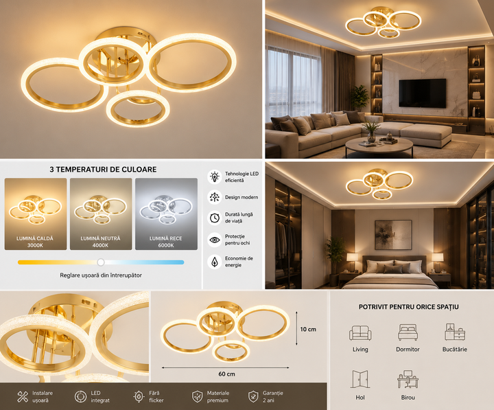 Lustra LED cu telecomandă, Model 26056/2+2+2FGD