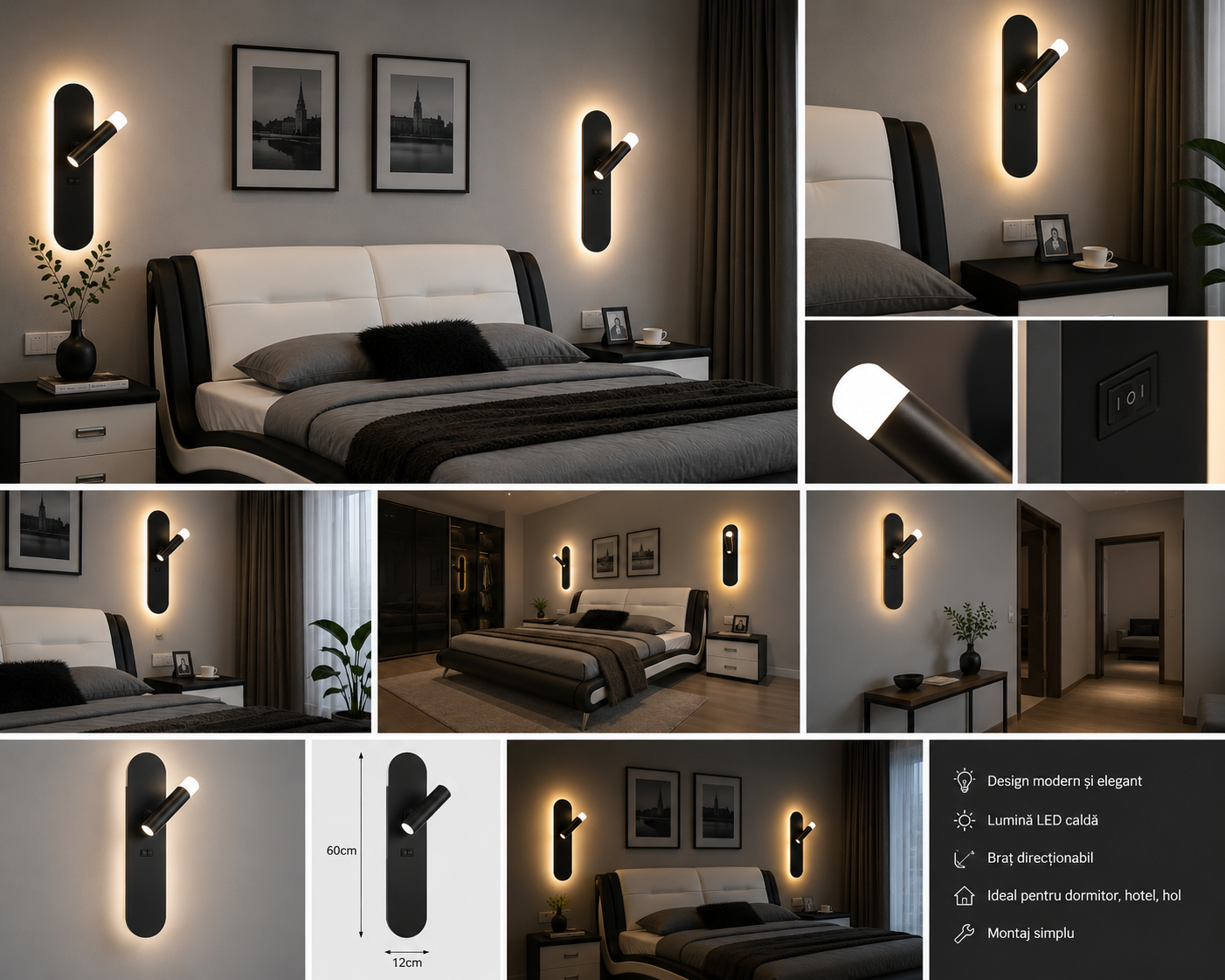 Aplica LED Neagră 77177/300BK, 34W, 3000–6500K, 30cm