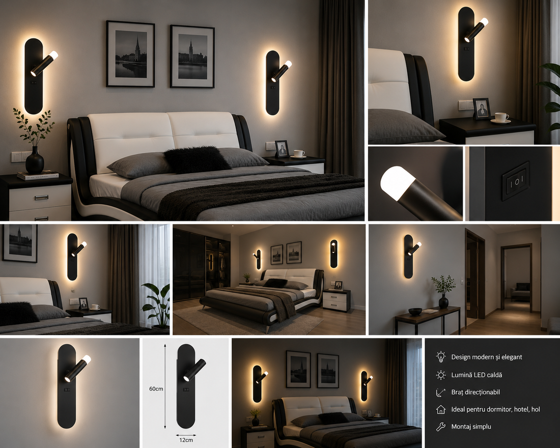 Aplica LED Neagră 77177/300BK, 34W, 3000–6500K, 30cm