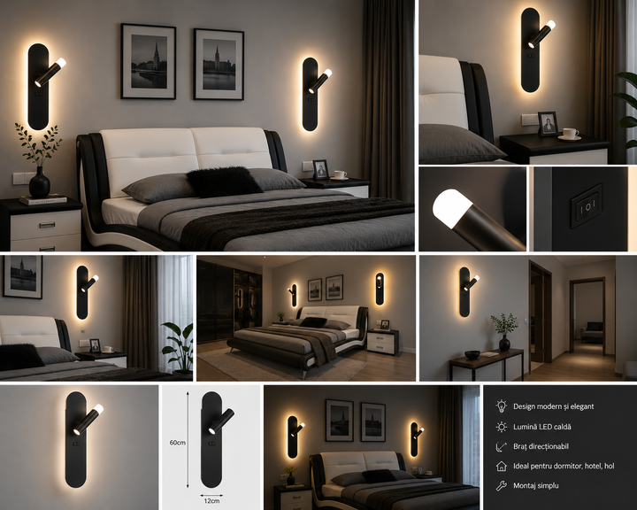Aplica LED Neagră 77177/300BK, 34W, 3000–6500K, 30cm