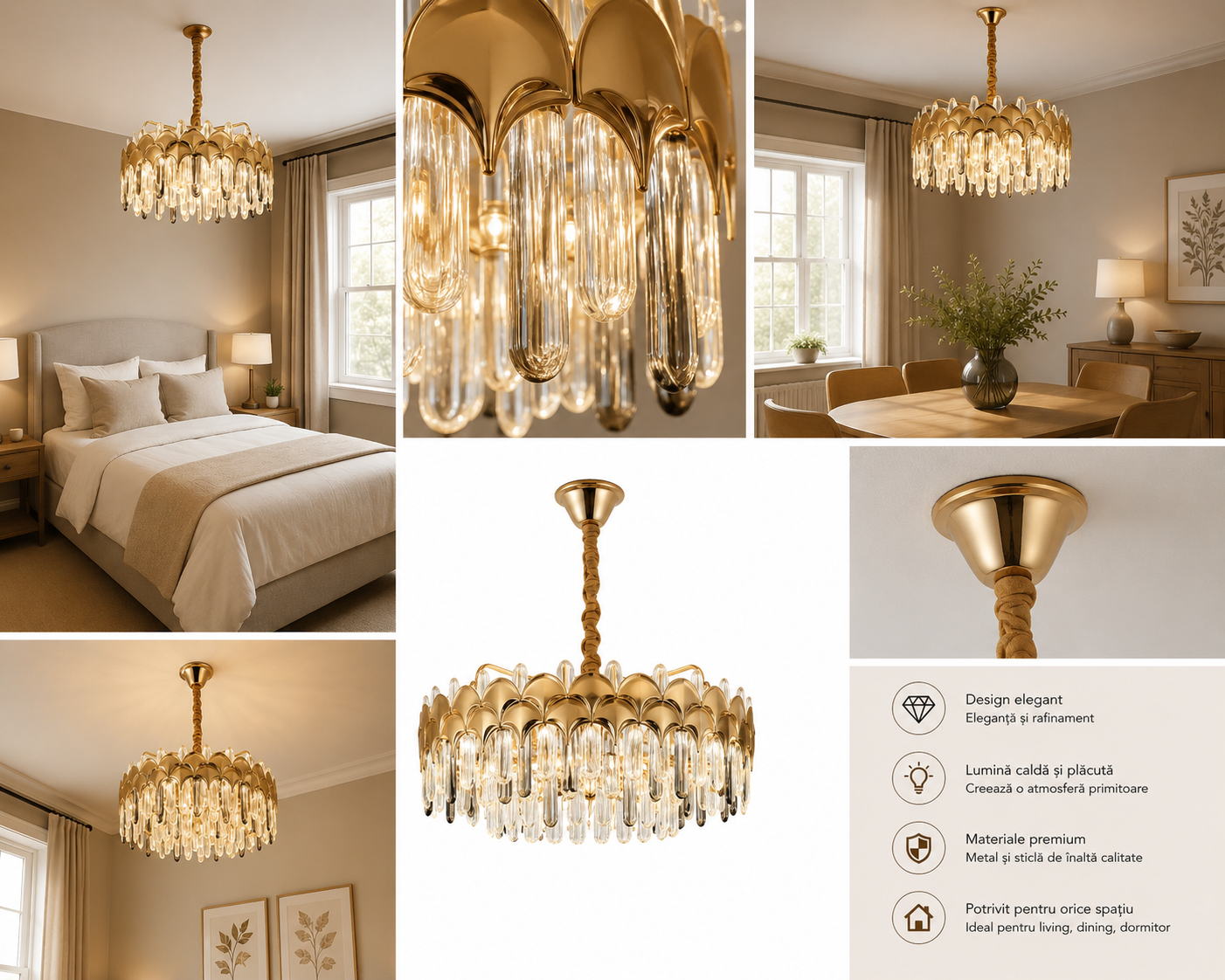 Candelabru Ø380×H285 mm, LED 144W, design cu cristale lungi și structură aurie modernă 98093/400