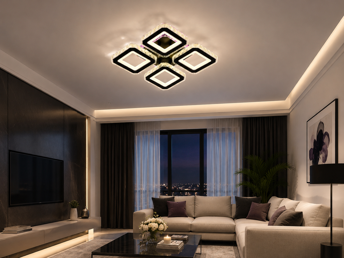 Lustra LED cu design geometric patrat, negru si crom – L7965/4CZ BK+CR