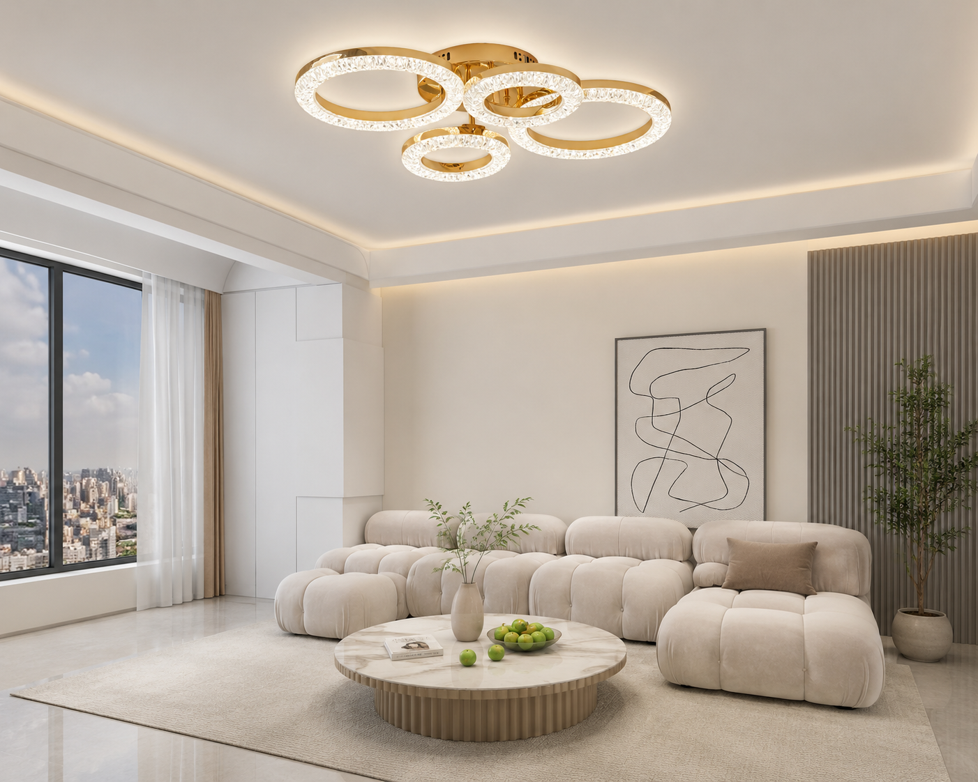 Lustra LED modernă T8003/2+2 GD cu telecomandă, 120W, lumină reglabilă 3300K-6500K