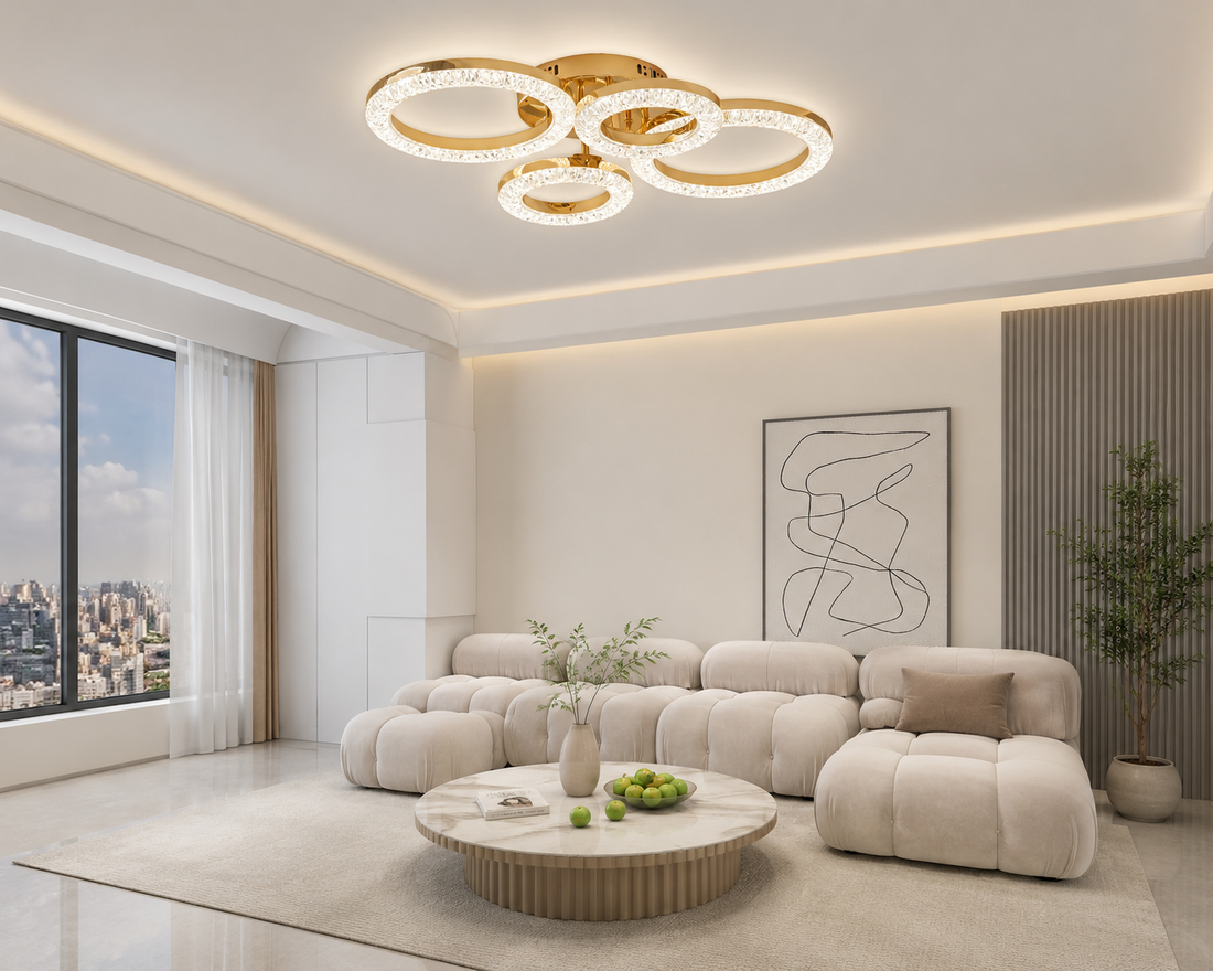 Lustra LED modernă T8003/2+2 GD cu telecomandă, 120W, lumină reglabilă 3300K-6500K