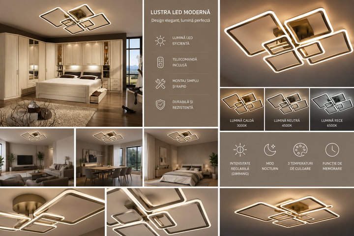 Lustra LED Design Geometric 168W cu Telecomandă | Model 6041-4+2