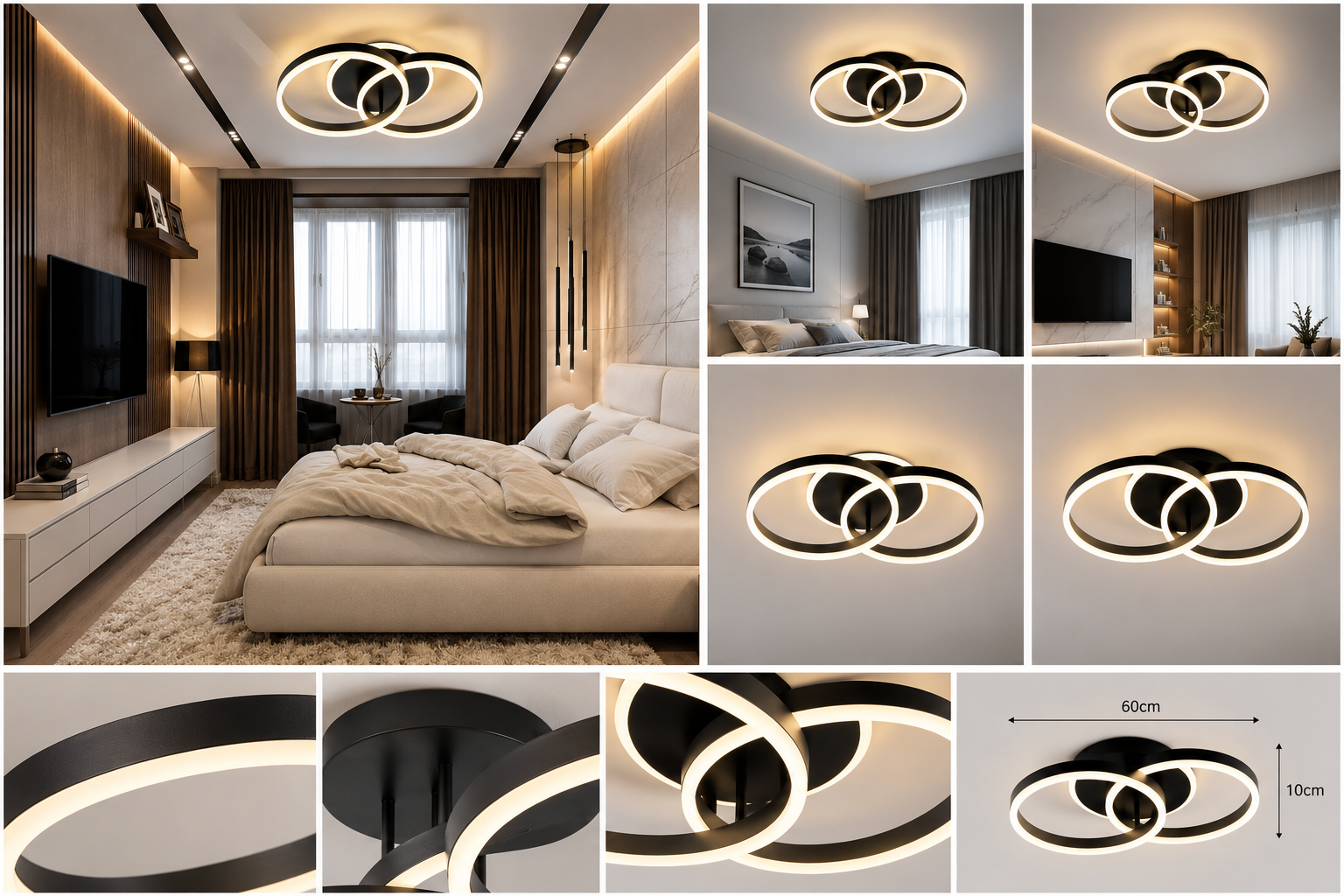 Lustră LED modernă 96W, Ø500×H300 mm, lumină reglabilă 3000K–6500K, telecomandă 2.4G, finisaj NEGRU