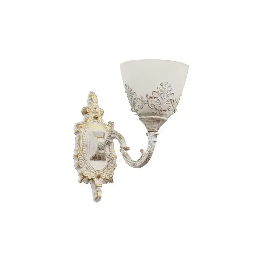 Aplica de perete vintage, 1 bec E27, L220×220×230 mm, finisaj alb-auriu, design ornamental clasic