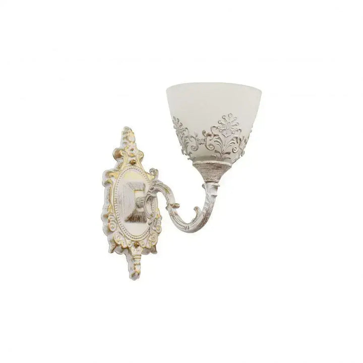 Aplica de perete vintage, 1 bec E27, L220×220×230 mm, finisaj alb-auriu, design ornamental clasic