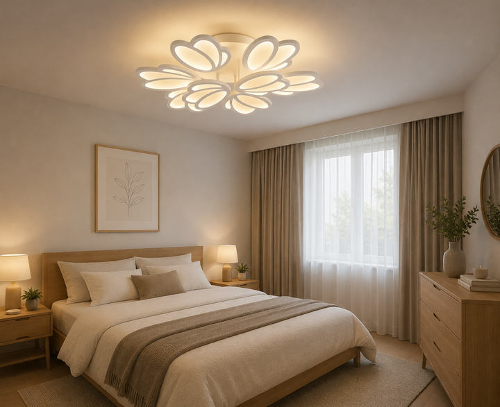 Lustră LED cu telecomandă 8101-6+3 – 198W, Ø720 mm, Design Floral 3D, Lumină Reglabilă 3000K-6500K