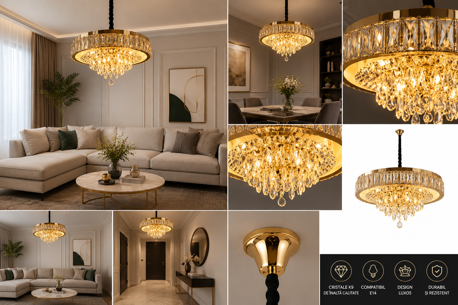 Candelabru LED Ø500 cu Cristale și Telecomandă, Model 2961-500