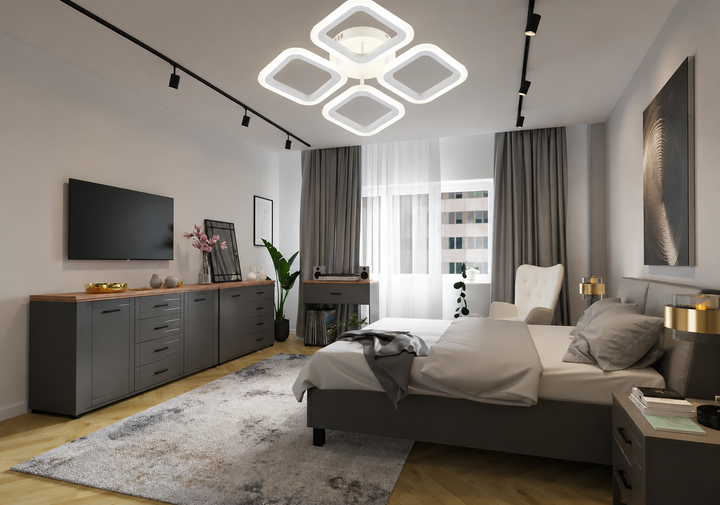 Lustra LED modernă cu telecomandă, 56W, 3000–6500K, 335×335×70 mm – model 8036/4WH