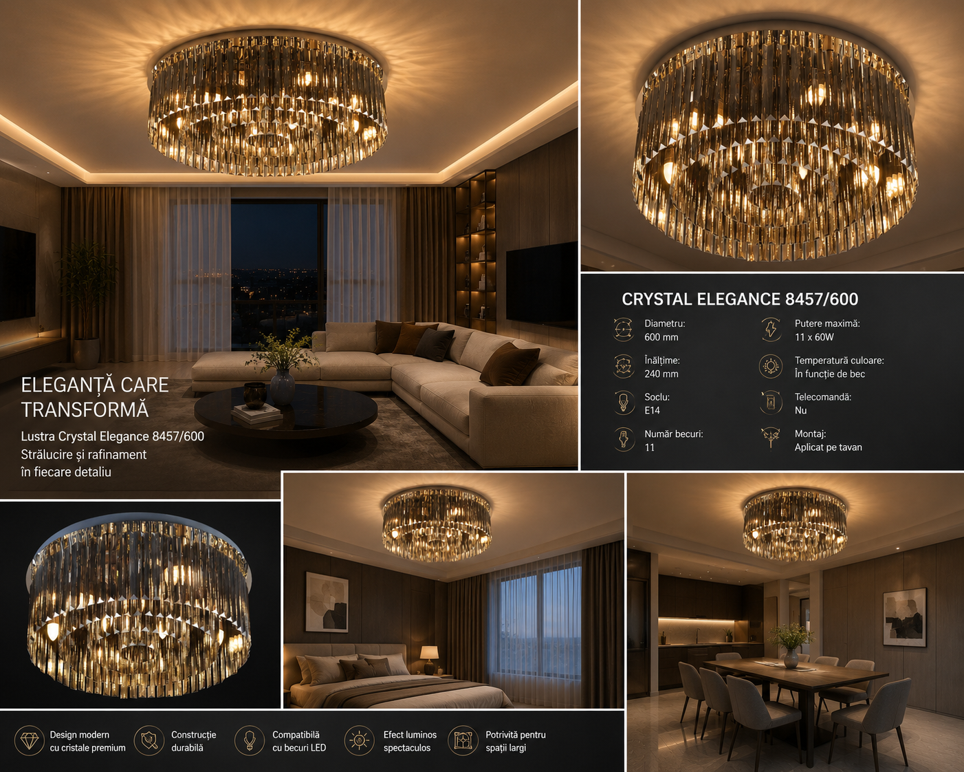 Lustra Crystal Elegance 8457/600 – Eleganță și Strălucire pentru Interioare Rafinate