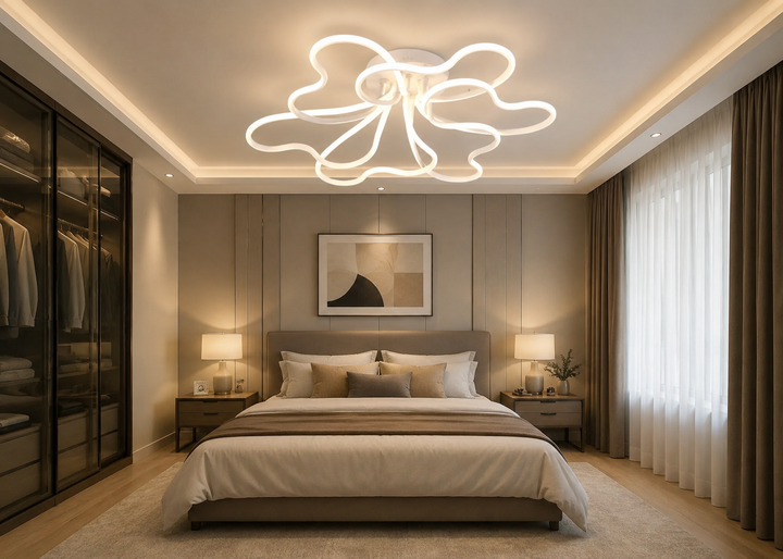 Lustra LED cu design floral fluid, 240W, Ø720×H170 mm, lumină reglabilă 3000K–6500K, telecomandă inclusă