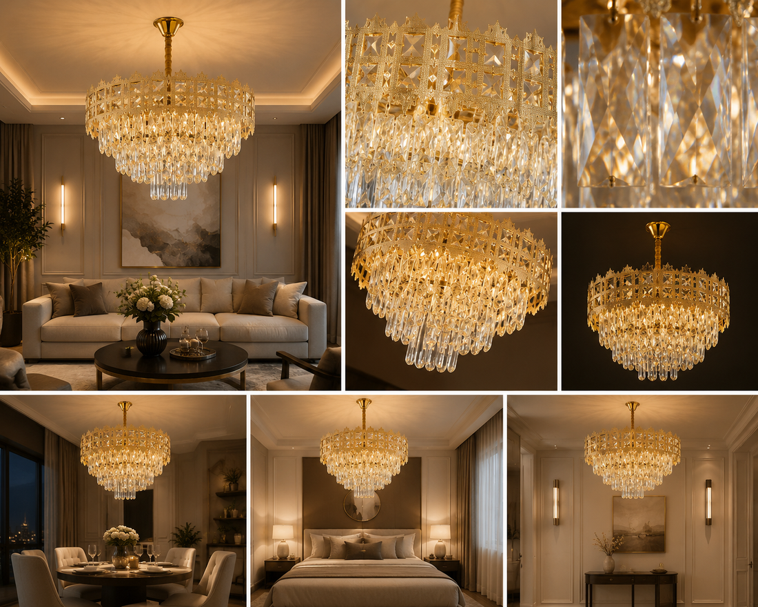 Candelabru auriu 70065-500 GD cu 8 socluri E27 – Design modern pentru spații elegante