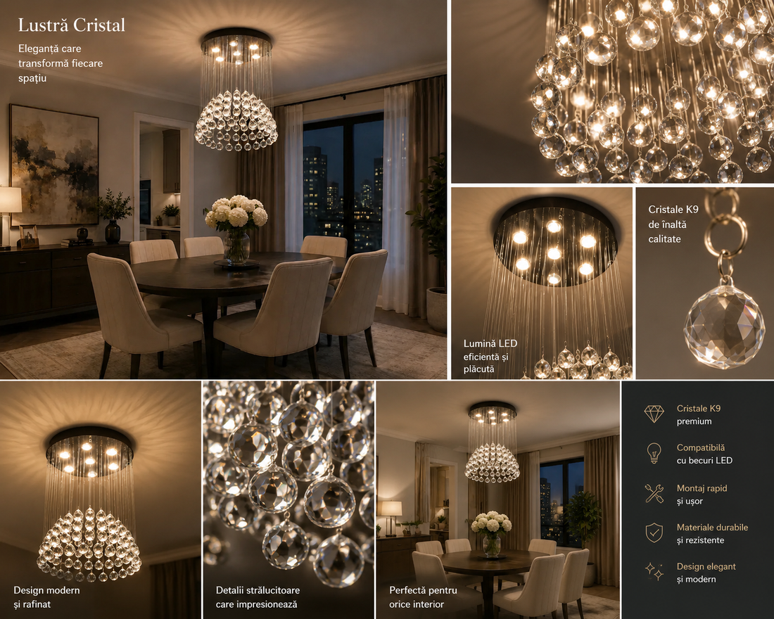 Candelabru LED cu cristale, 500×500×550 mm, 35W, 4000K, fără telecomandă, 6208/7