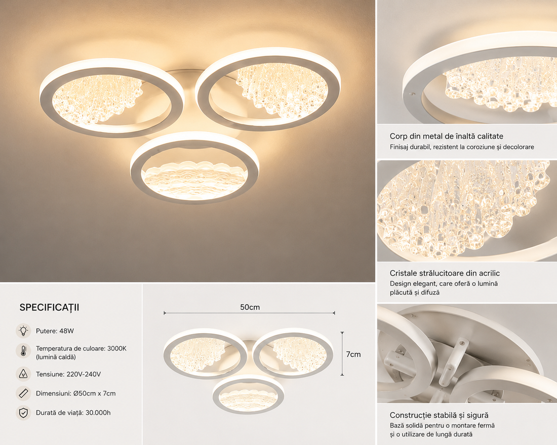 Lustra LED Moderna 66036/3T WH, 3000–6500K, Telecomanda, Ø53.5 cm – Alb