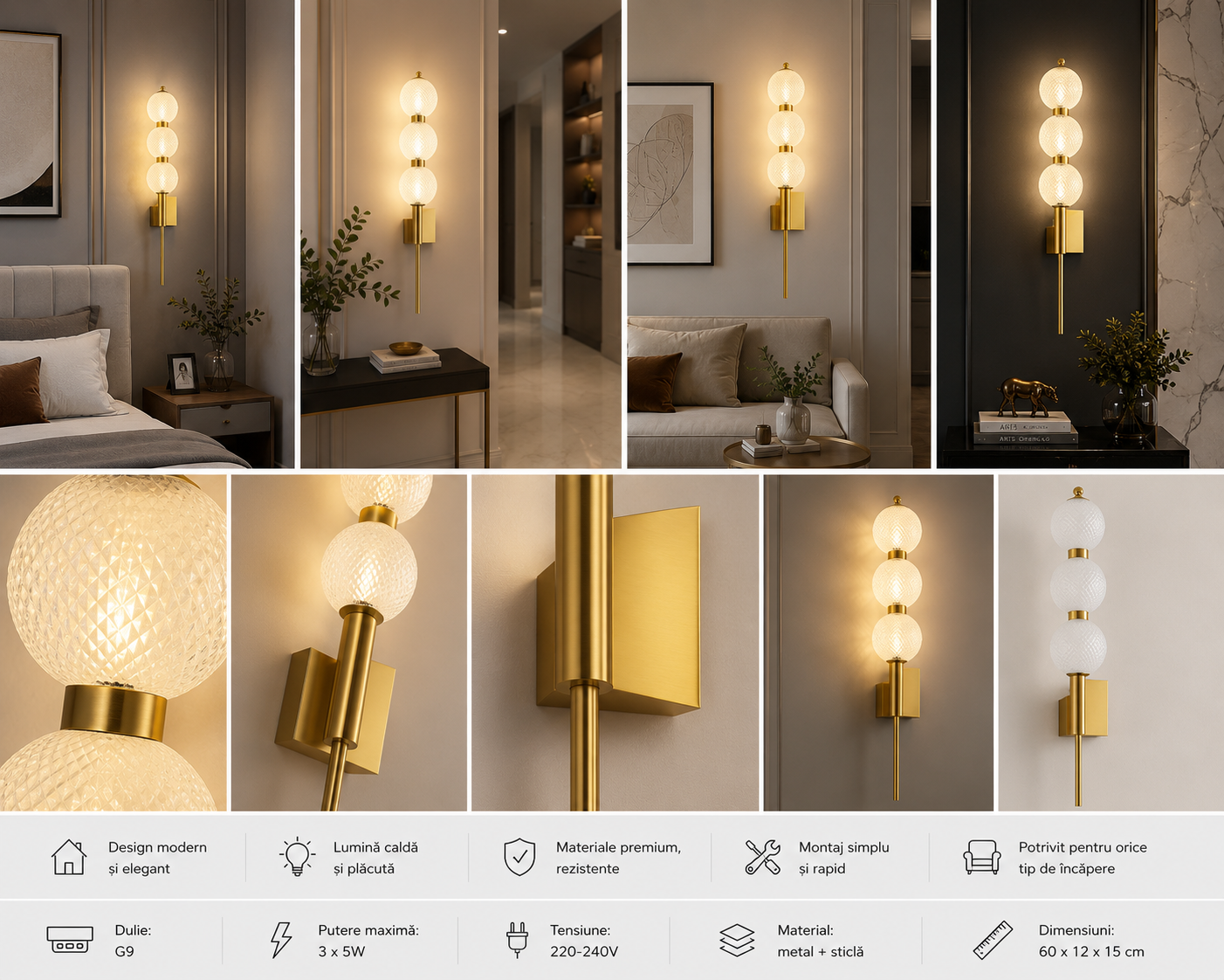 APLICA LED MODERNĂ CU LUMINĂ COMBINATĂ – MODEL 59009/400CP