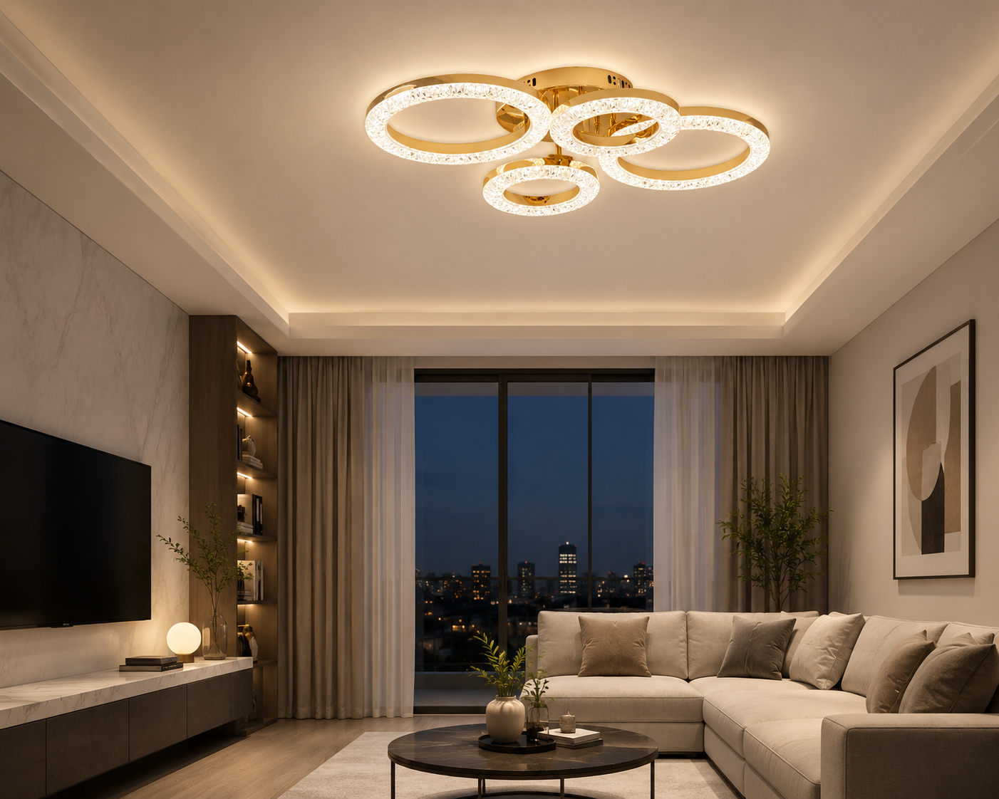Lustra LED modernă T8003/2+2 GD cu telecomandă, 120W, lumină reglabilă 3300K-6500K