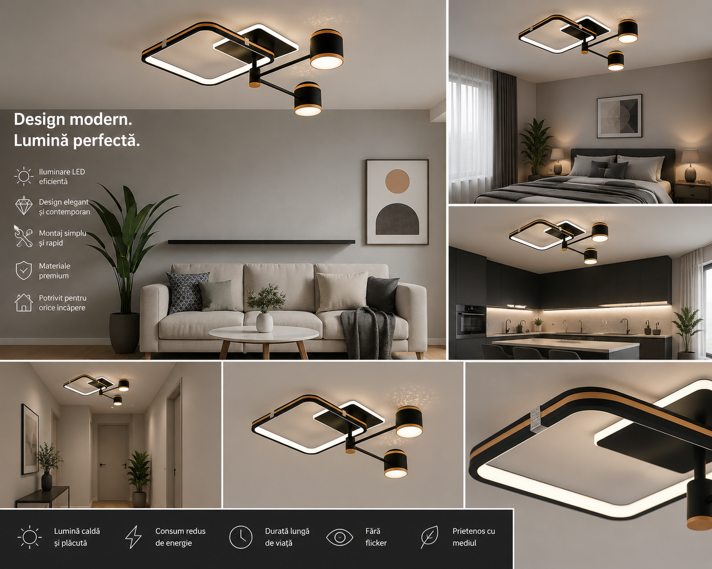 Lustră LED 51cm 88W Spoturi Direcționale și 3 Tipuri de Lumină cu Telecomandă – Model 9235/4