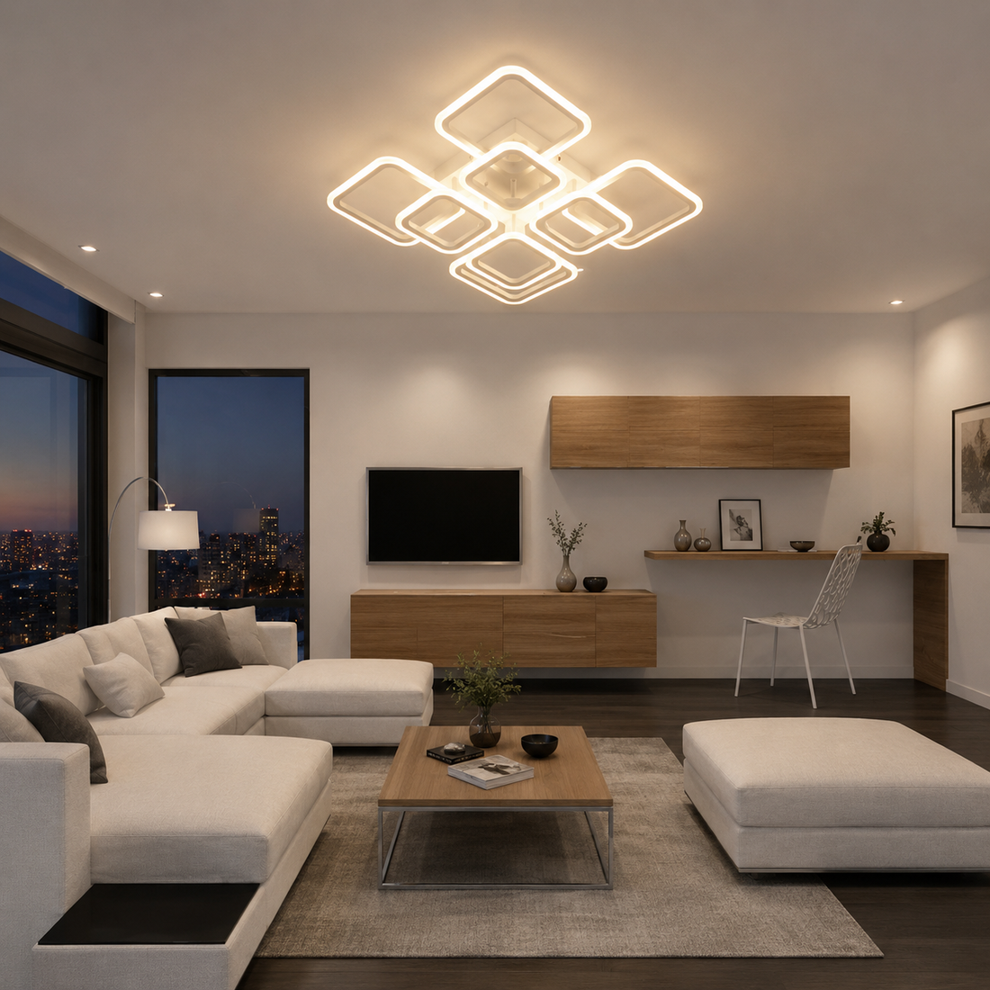 Lustra LED moderna cu telecomanda, 144W, 3000–6500K, 525×525×140 mm – model 8036/4+4WH