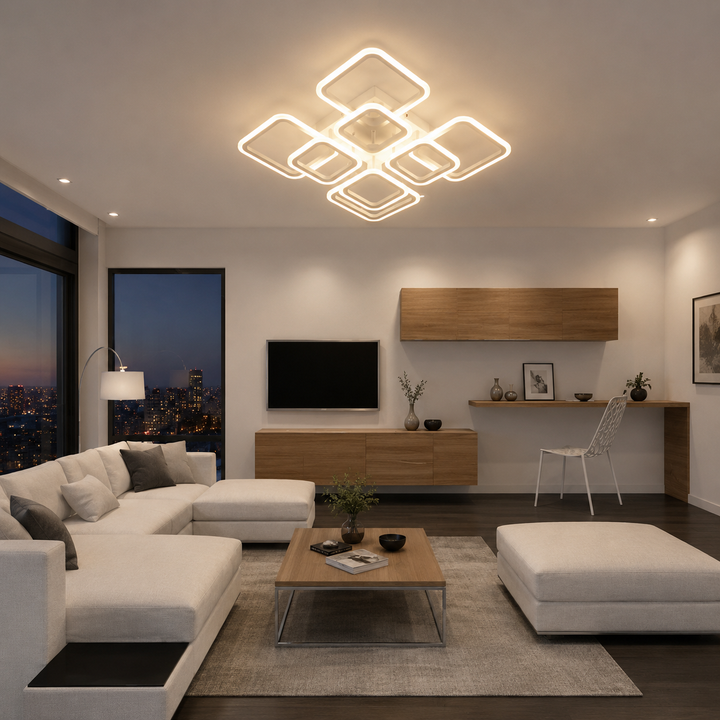 Lustra LED moderna cu telecomanda, 144W, 3000–6500K, 525×525×140 mm – model 8036/4+4WH