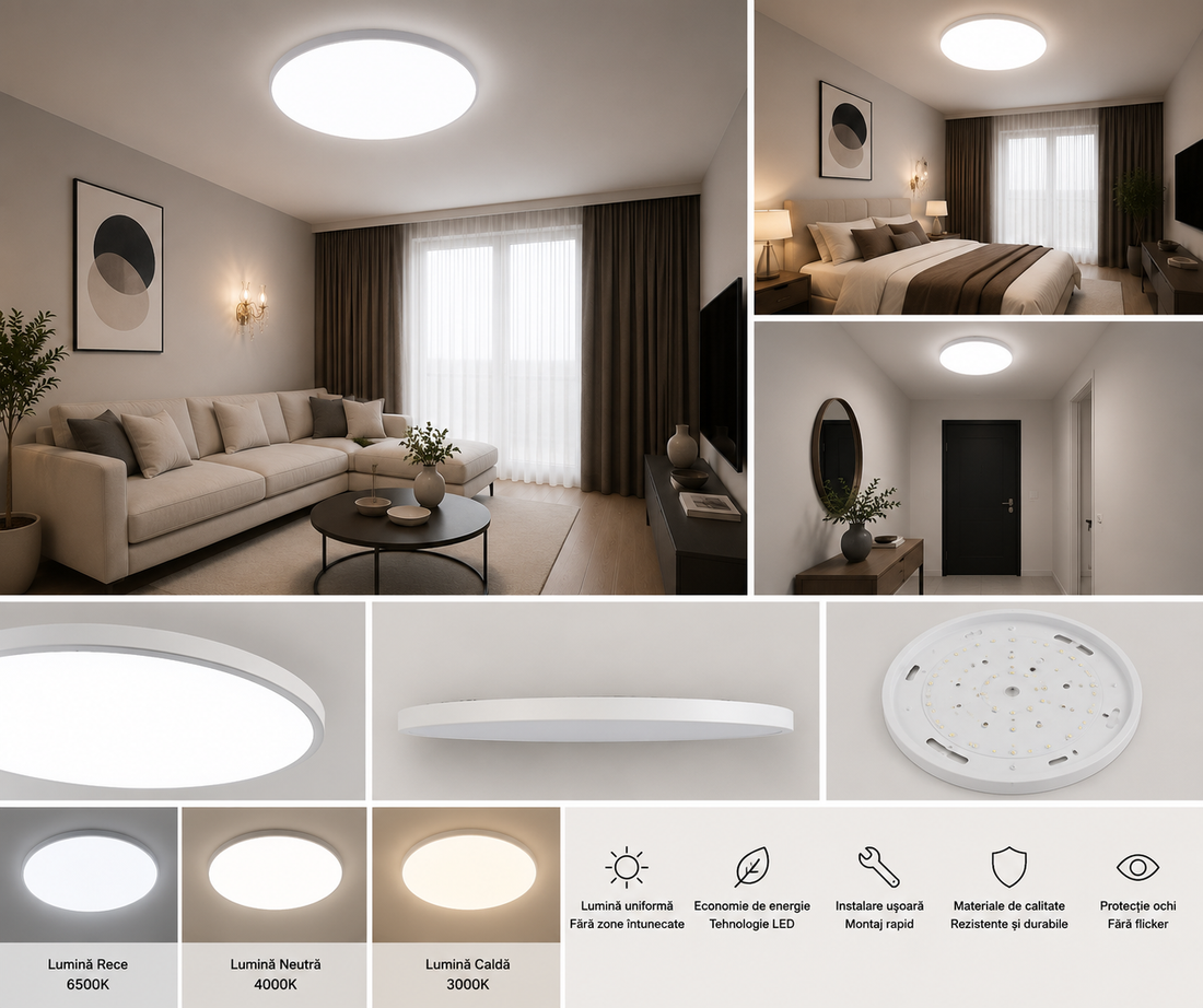 Plafoniera LED rotundă, Ø370 mm, 45W, 6500K, ML-002/370WH