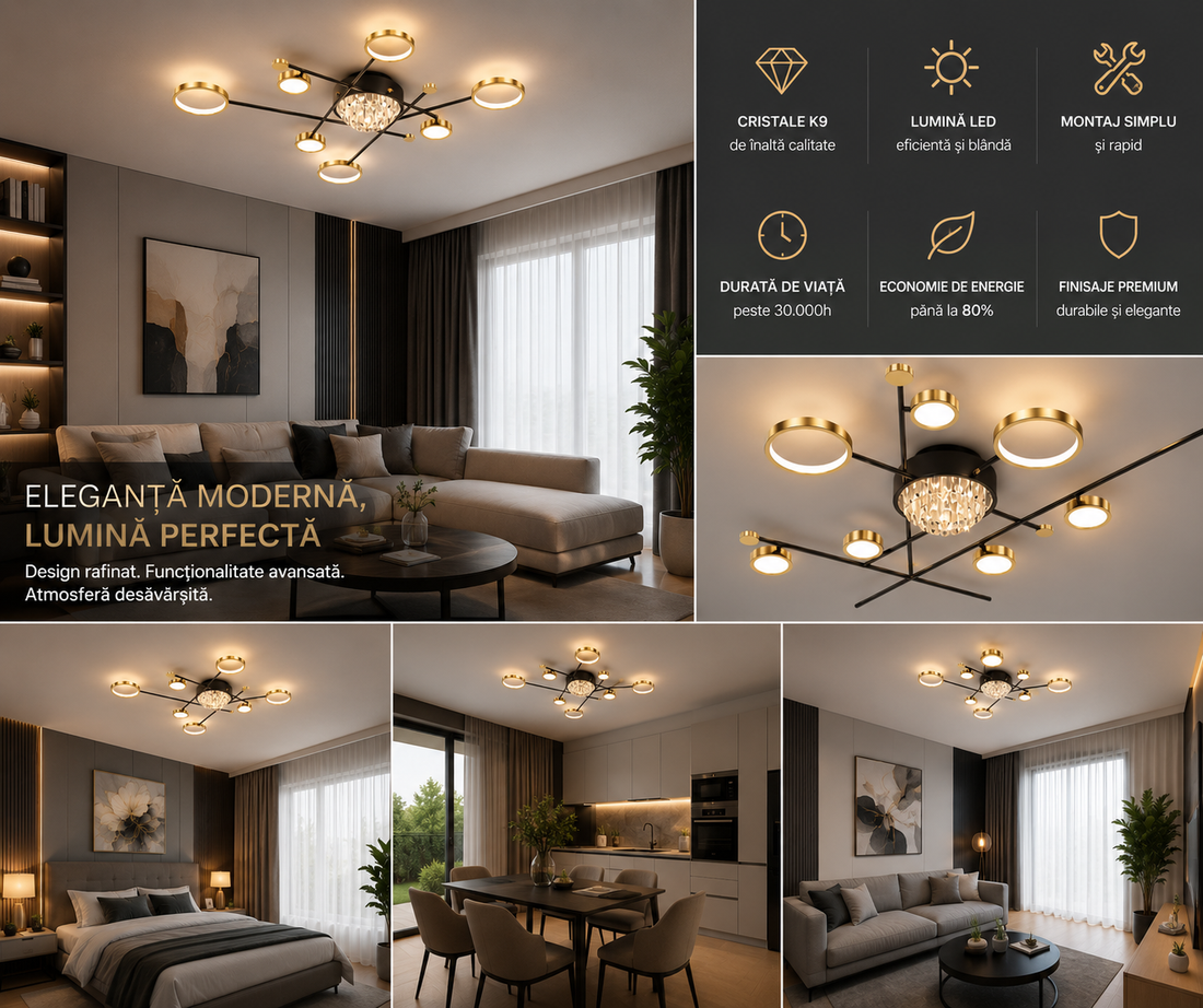 Lustra LED L7821/4+3 – 138W, Design Modern cu Brate Multiple
