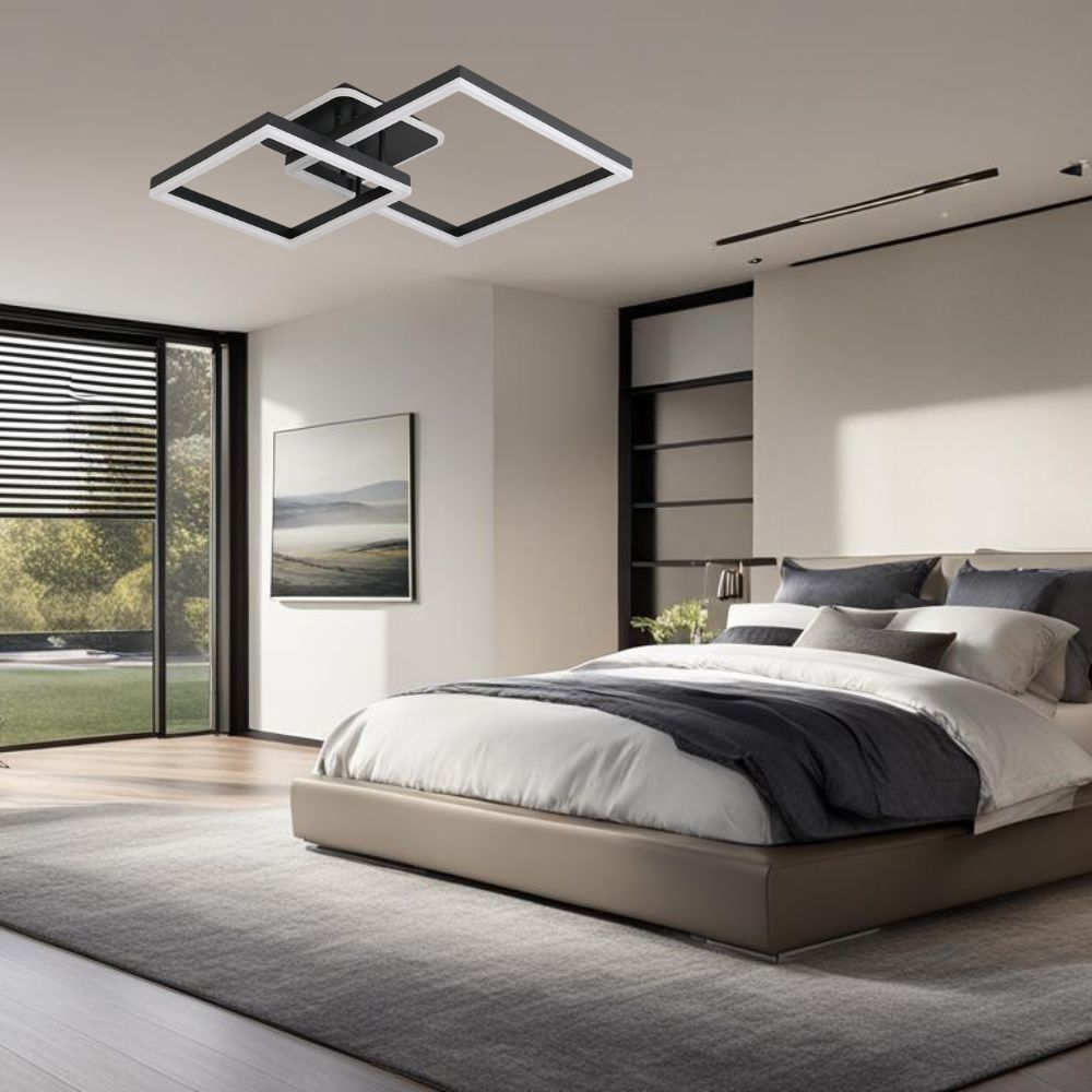 Lustra LED cu telecomanda, 2x71W, lumina reglabila 3000K–6500K, 550×550×150 mm, design pătrat modern 71125/400+300BK