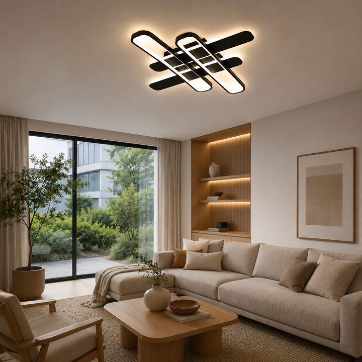 Lustră LED modernă 156W cu telecomandă, design geometric negru – 8753/4BK