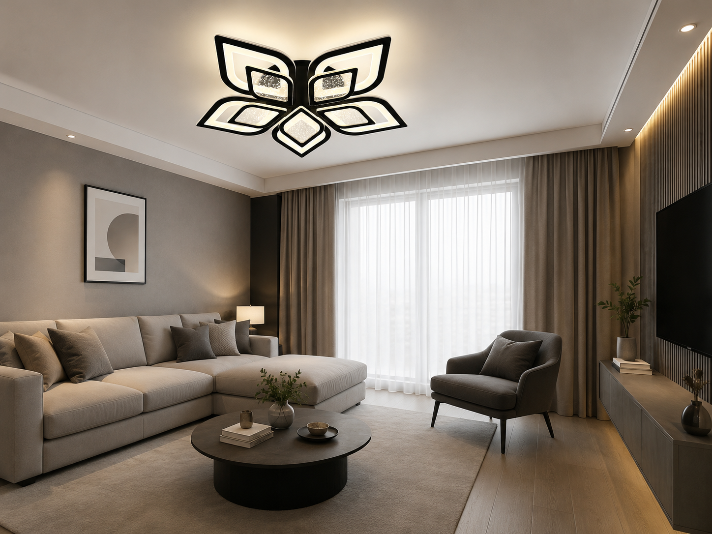 Lustra LED cu telecomanda, 2x60W, lumină reglabila 3000K–6500K, Ø680×H90 mm, design circular modern
