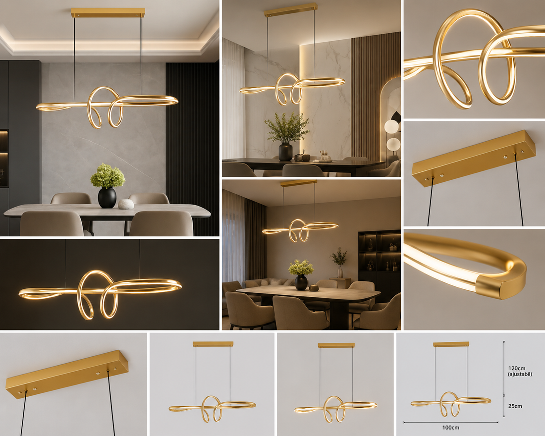 Pendul LED elegant 61012/930+280FGD cu lumină reglabilă, telecomandă și finisaj auriu
