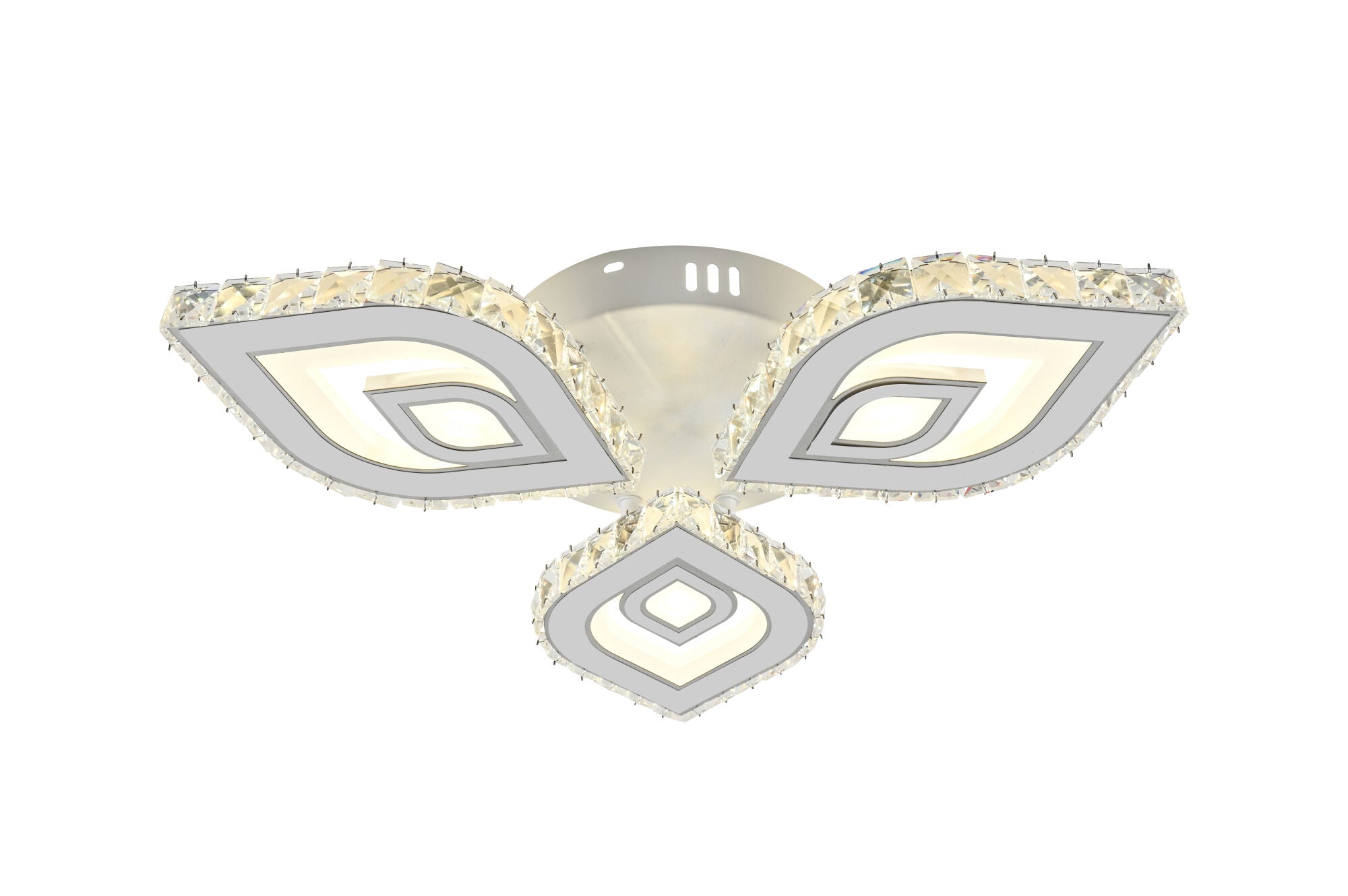 Lustra LED cristale L7273/3 albă 84W, Ø490×H80 mm, lumină 3000–6500K, cu telecomandă