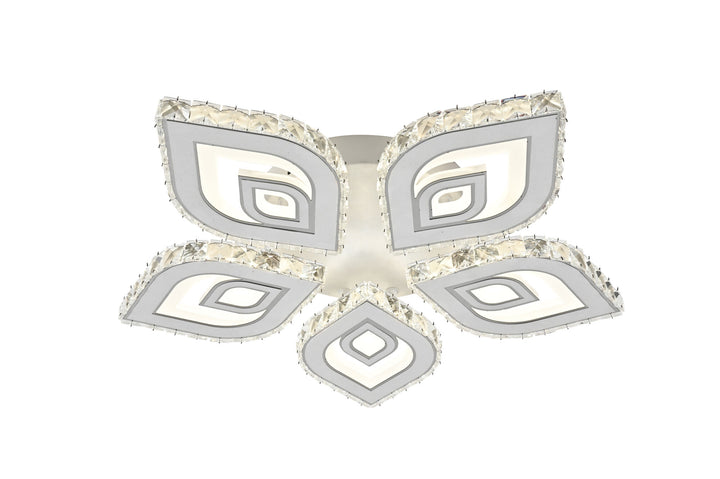 Lustra LED cristale L7273/5 albă 170W, Ø490×H80 mm, lumină 3000–6500K, cu telecomandă