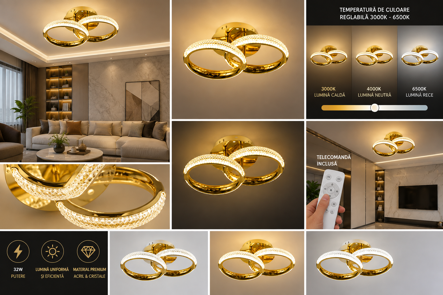 Lustra LED P011-2 FGD Auriu lucios-32W